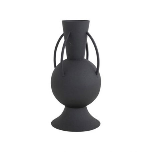 Textured Metal Vase With Four Handles - Black
