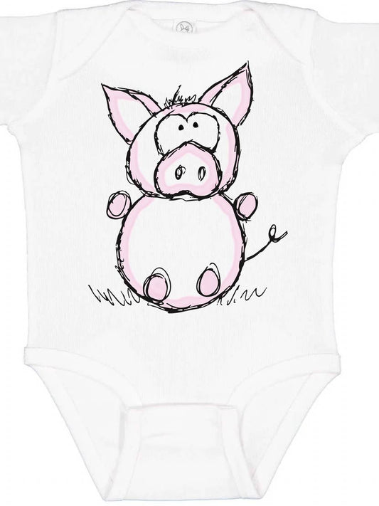 Pig Baby Cotton Bodysuit - Farm Animal Graphics