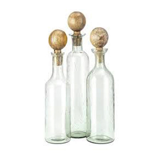 Narrow Glass Bottle with Mango Wood Stopper - Large