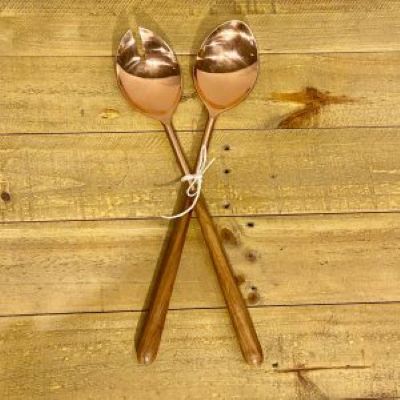 Copper And Wood Serving Spoon Set
