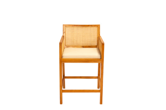 Sukahati Teak WoodAnd Rattan Counter Stool With Cushion