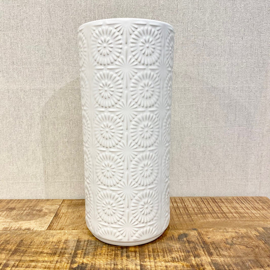 Clara Embossed Mandala White Ceramic Vase - Large
