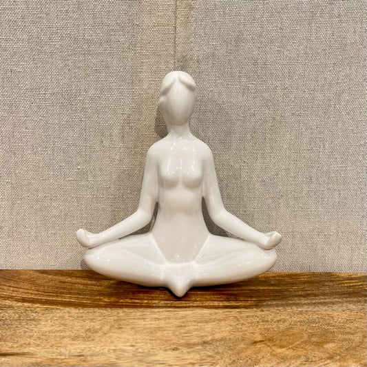 Yoga White Ceramic Sculpture - Hands On Knees