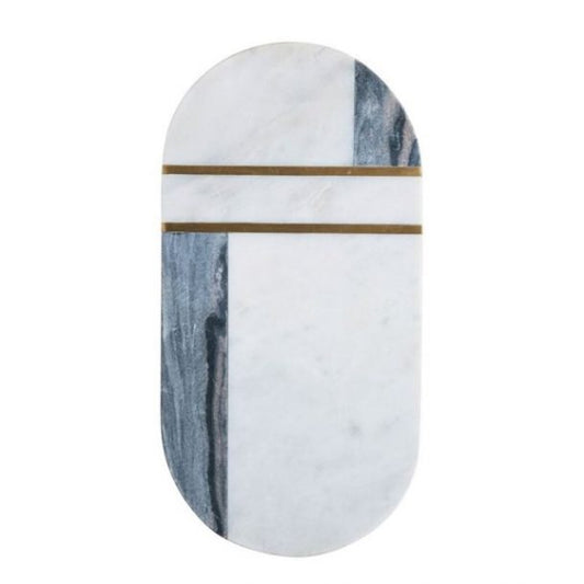 Grey And White Marble Tray With Brass Inlay