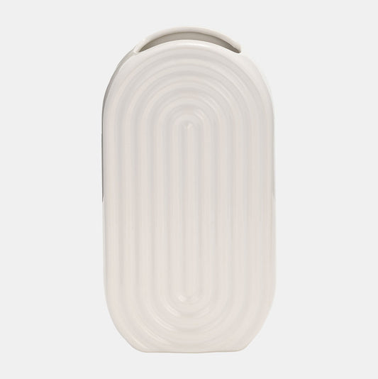 White Ceramic Oval Ridged Vase - Large