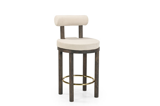 Sunnyvale Mango Wood Counter Stool With Cushion And Brass Footrest