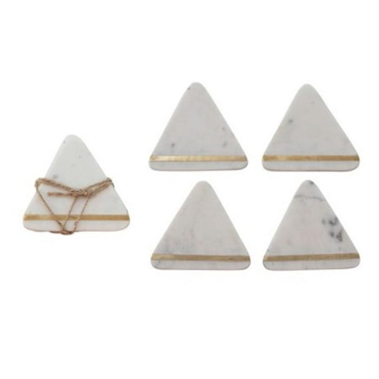 Triangular Marble Coasters With Brass Inlay - Set Of Four