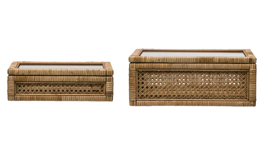 Rattan Display Box With Glass Lid - Large