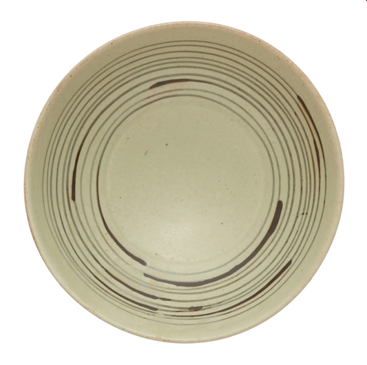 Organic Striped Stoneware Bowl With Indentations