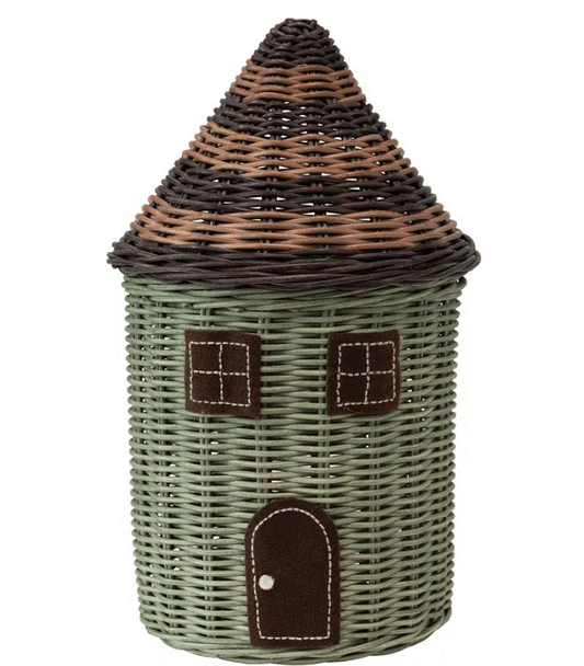 Multicolor Hand-Woven Rattan House Basket With Lid