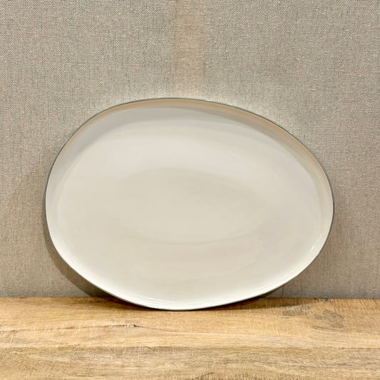 Abbesses Small Stoneware Platter - Grey Rim