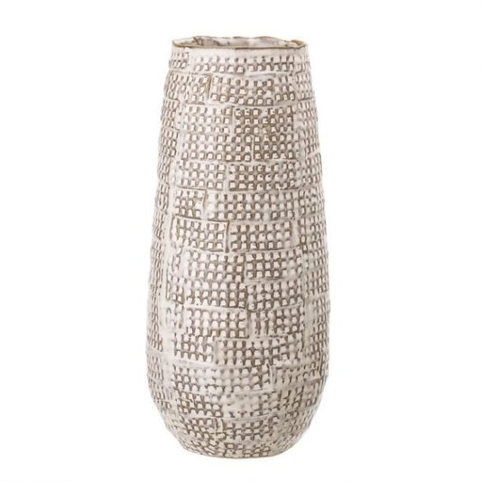 Embossed Stoneware Vase With Milk Glaze