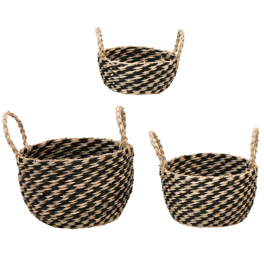 Black And White Hand-Woven Seagrass Baskets - Medium