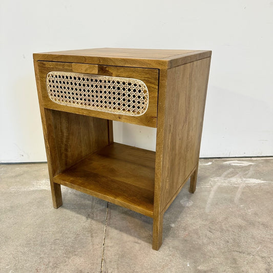 Preity Single Drawer Mango Wood And Cane Nightstand