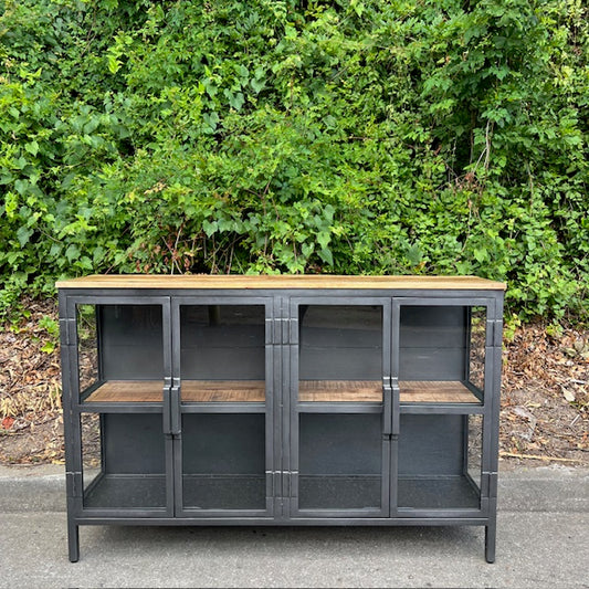 Walla Walla Mango Wood And Iron Glass Door Sideboard