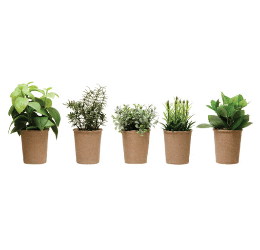 Faux Herb In Paper Pot - Assorted