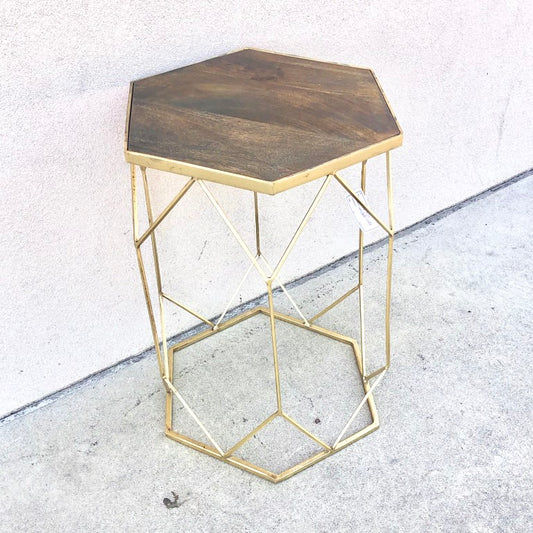Pine crest Hexagon Mango Wood And Brass Side Table