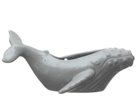 Grey Reactive Glaze Stoneware Whale Wall Planter