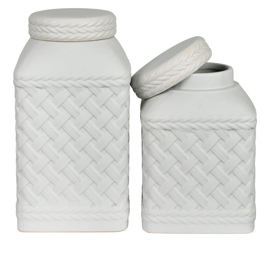 Trellis Woven Pattern Square Jars, Set of 2