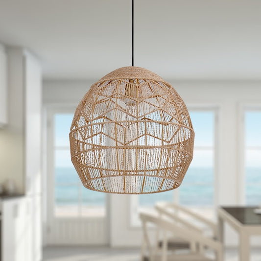 Xiomara Brown Hemp Cage Hanging Pendant Light