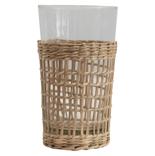 Drinking Glass With Woven Seagrass Sleeve