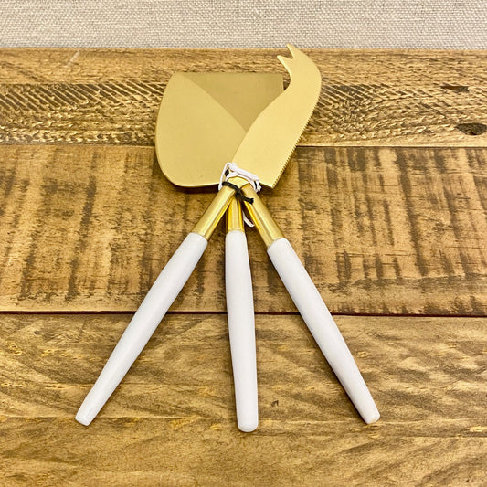 White And Gold Cheese Knives - Set Of Three