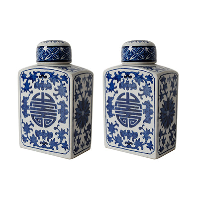 Ren Rectangular Blue-White Lidded Jar - Sold Separately