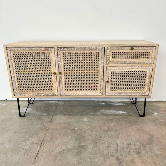 Monica Cane And Mango Wood Sideboard