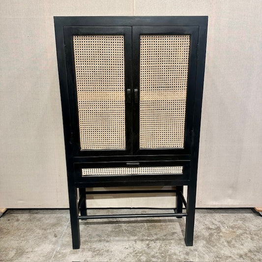 Deven Single Drawer Two Door Cane And Mango Wood Cabinet