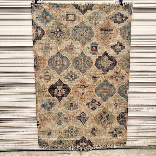 Lavanya Blue And White Jute Cotton Rug - 60" X 96"