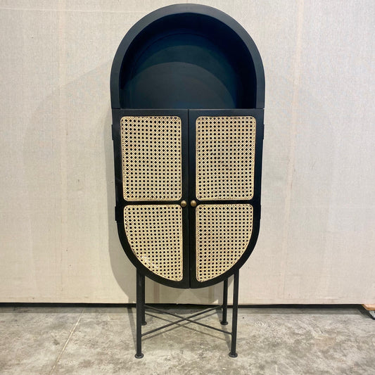 Bontang Two Door Cane And Mango Wood Oval Cabinet