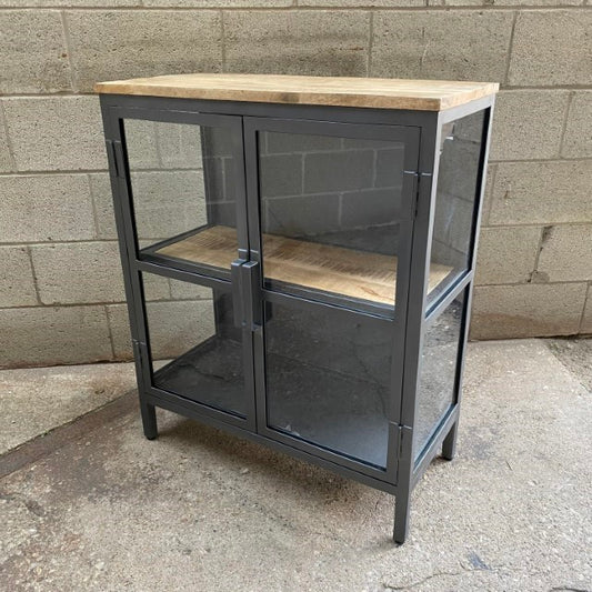 Walla Walla Mango Wood And Iron Two Door Glass Cabinet