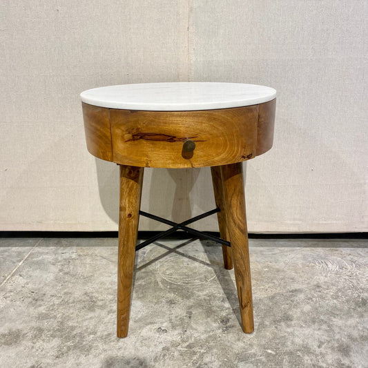 Irmo Marble Top Acacia Wood Side Table