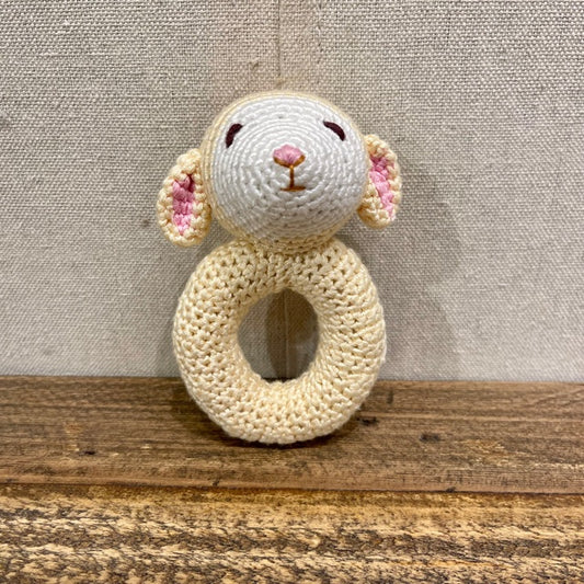 Lamb Ring Hand Crocheted Rattle
