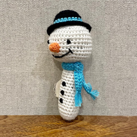 Snowman Stick Hand Crocheted Rattle
