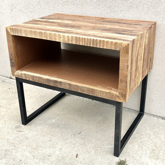 Beck Acacia Wood And Iron Cubby Side Table