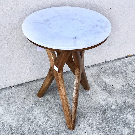 Klein Acacia Wood And Marble Side Table