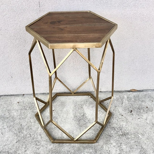 Guldaudi Acacia Wood Hexagon End Table