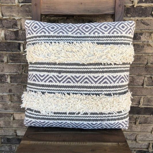 Elgin Blue And White Shaggy  Pillow 20" X 20"