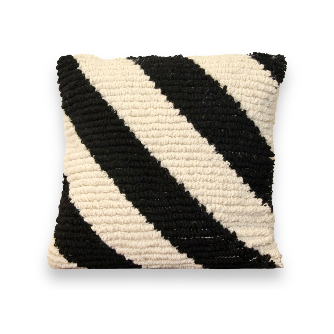 Black And White Striped Woven Cotton Pillow