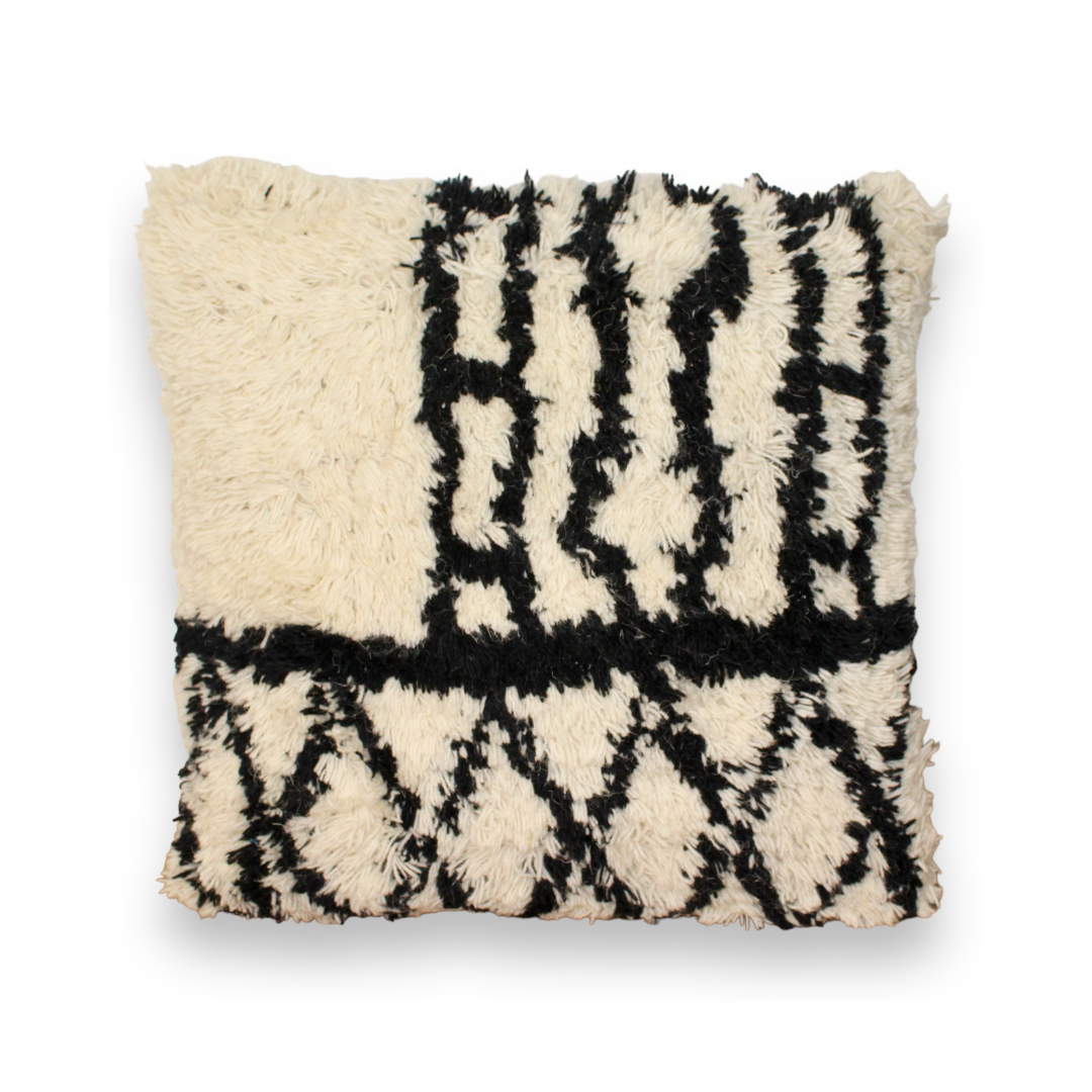 Wool Cotton Black And White Shaggy Pillow