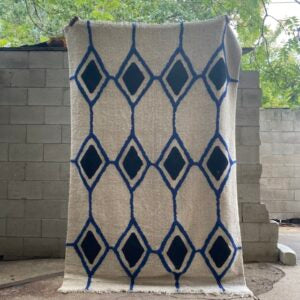 Emmy Black And Blue Diamond Pattern Cotton Rug 60" X 96"