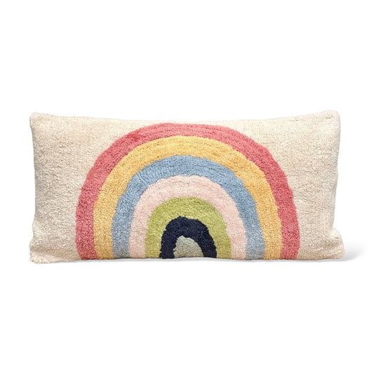 Cotton Tufted Lumbar Pillow With Rainbow & Chambray Back