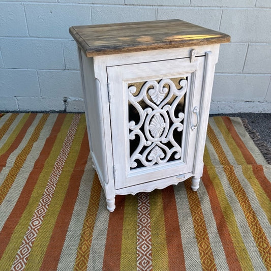 Ishaan Single Door Floral Carved Mango Wood Nightstand