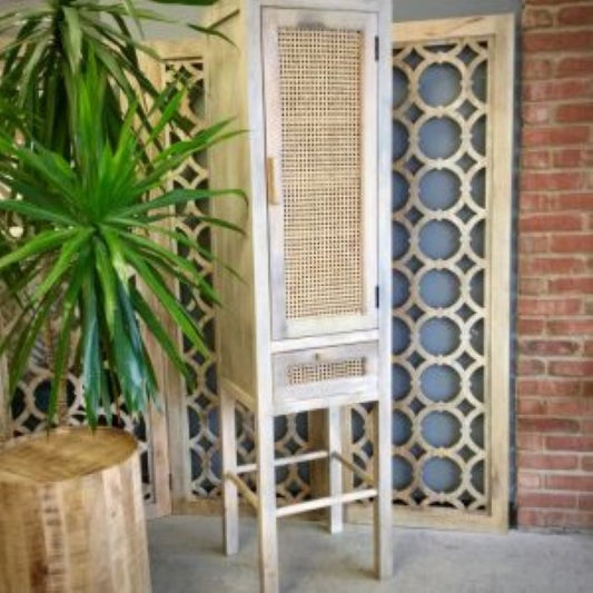Deven Single Door Cane And Mango Wood Cabinet
