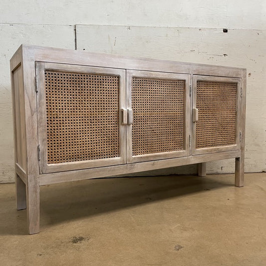 Deven Three Door Cane And Mango Wood Sideboard