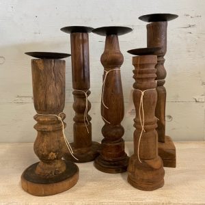 Boothe Turned Teak Wood Candle Stick