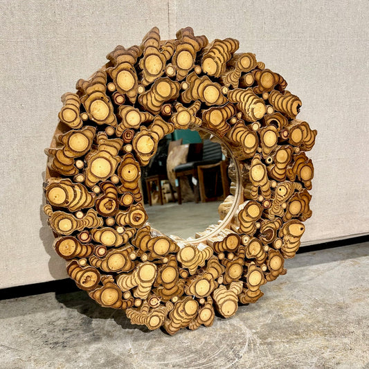 Gugamal Round Chamcha Wood Slice Mirror 20"