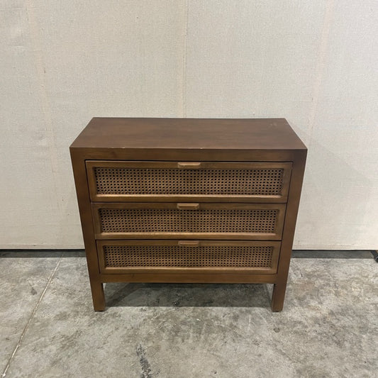 Deven Three Drawer Cane And Mango Wood Chest
