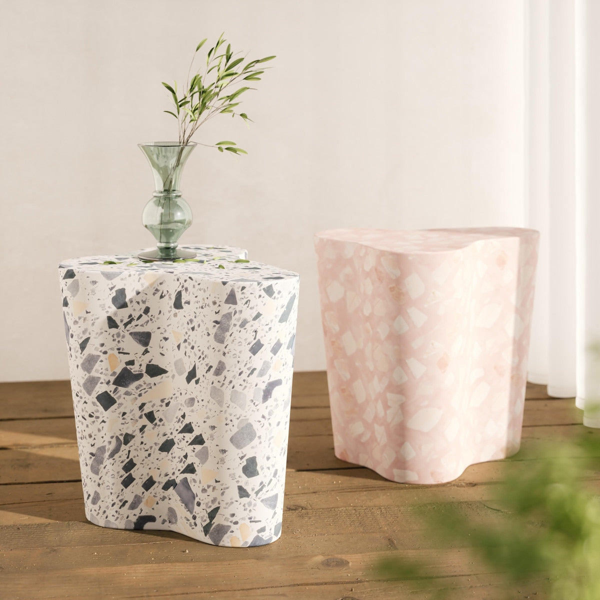 Slab Black & White Riverbed Terrazzo Side Table